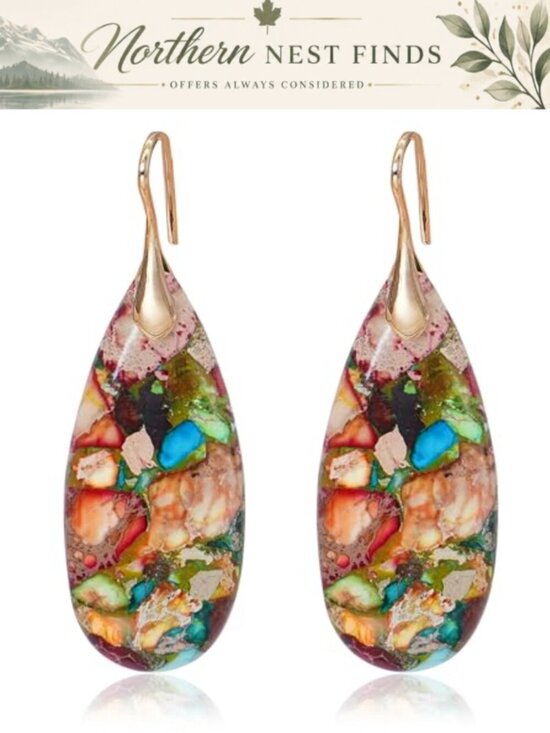 Jewelry - Natural Stone Waterdrop Dangle Earrings Alloy Drop Women Jewelry